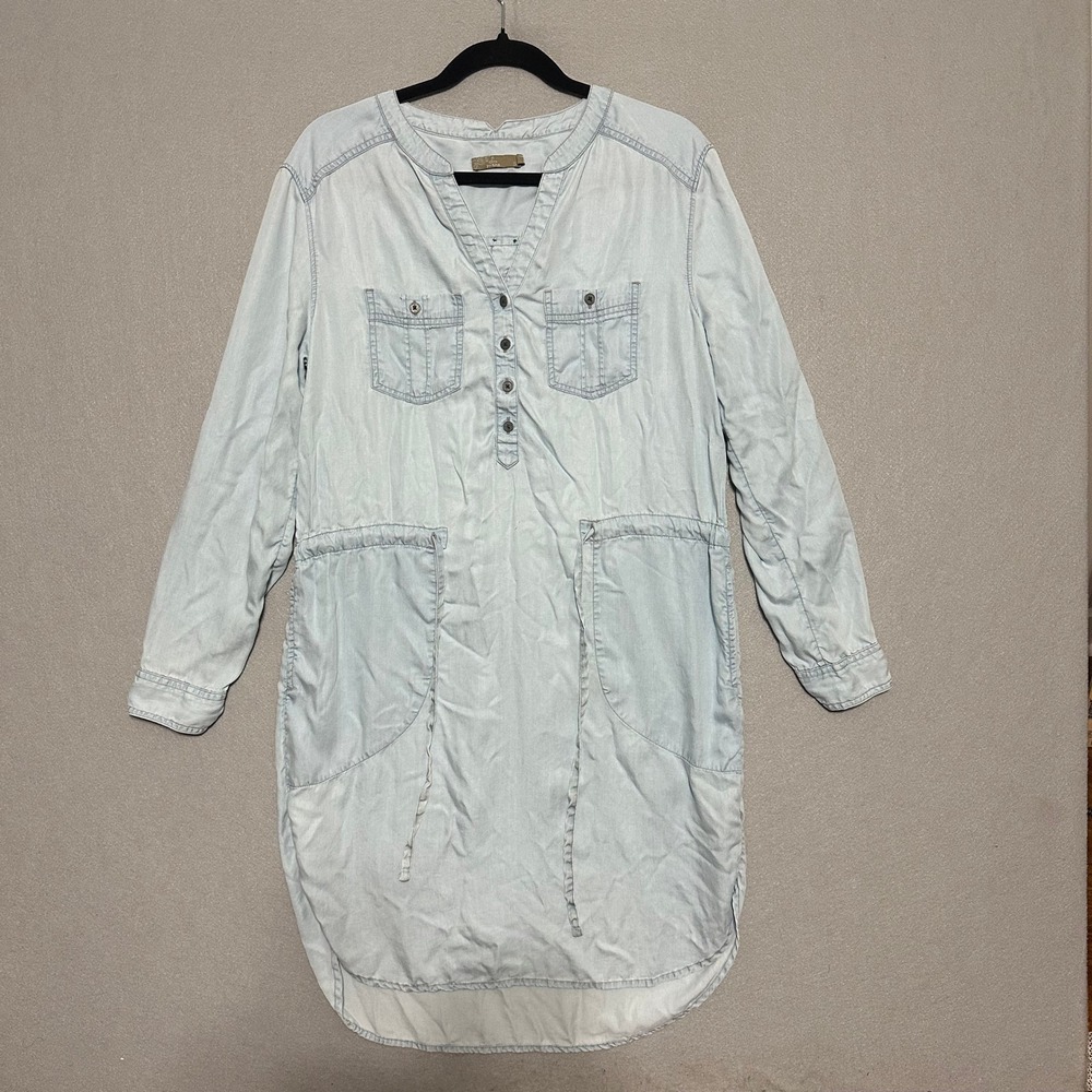 Prana Womens Light Wash Tencel Lyocell Drawstring Waist Shirt Dress Blue Small
